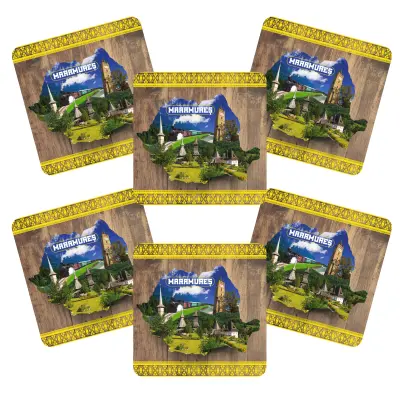 Maramures romania, set 6 suporti coster din lemn, model 013